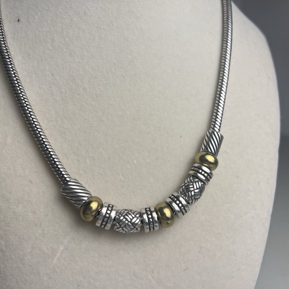 Brighton Travis Necklace Thick Snake Chain Slide Barrel Bead Silver Gold Tone - Picture 15 of 16